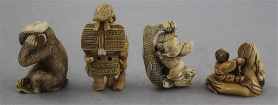 Four Japanese ivory netsuke, 19th / early 20th century, 3.8cm - 5.5cm